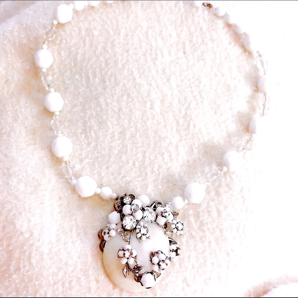 Stunning one of a kind Vintage Floral Necklace w/ Rhinestones | Mid-Century Glam